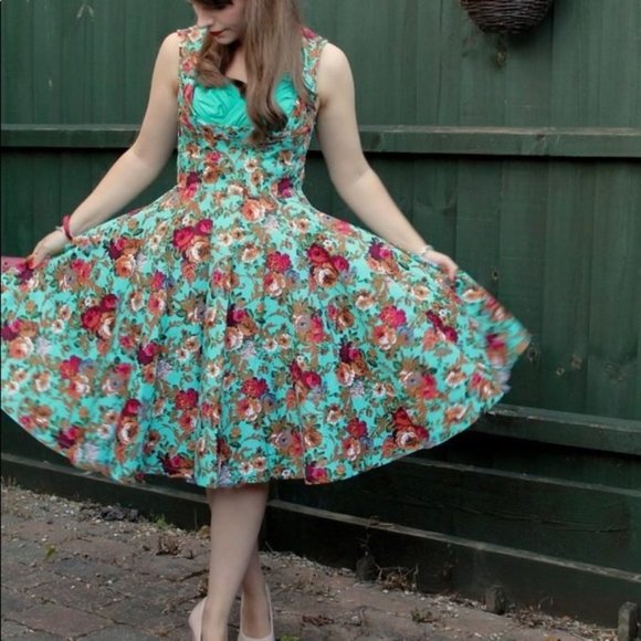Lindy Bop Floral Ophelia Retro Rockabilly Dress M - Picture 14 of 14